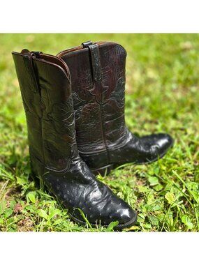 Lucchese Classics Mens 10E Full Quill Ostrich Black Cherry Cowboy Western Boots
